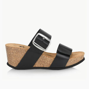 Browns Cassis Wedge Sandals Women’s Size 38 Black Buckle Straps Leather